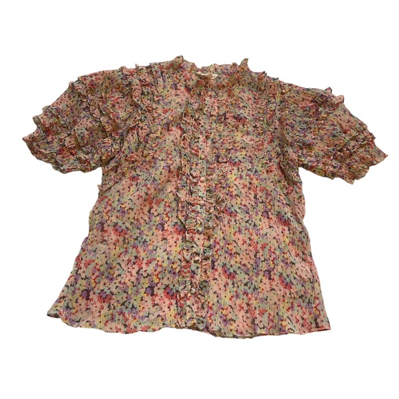 Rebecca Taylor Margo Short-Sleeve Floral-Print Ruffled Top size 10 women’s - Picture 2 of 5